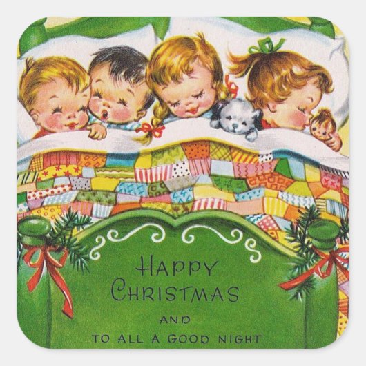 ヴィンテージクリスマスホリデーキッズシール スクエアシール (正面)