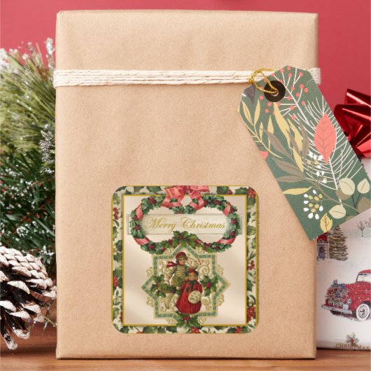 ヴィンテージクリスマスホリデーキッズ スクエアシール (クリスマス)