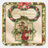 ヴィンテージクリスマスホリデーキッズ スクエアシール (正面)