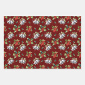 ヴィンテージクリスマスホリデーシルバーベルズアンドホリー ラッピングペーパーシート (正面3)