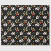 ヴィンテージクリスマスホリデーシルバーベルズアンドホリー ラッピングペーパー (フラット)