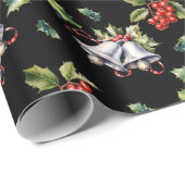 ヴィンテージクリスマスホリデーシルバーベルズアンドホリー ラッピングペーパー (ロールコーナー)
