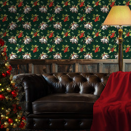 ヴィンテージクリスマスホリデーシルバーベルズアンドホリー 壁紙