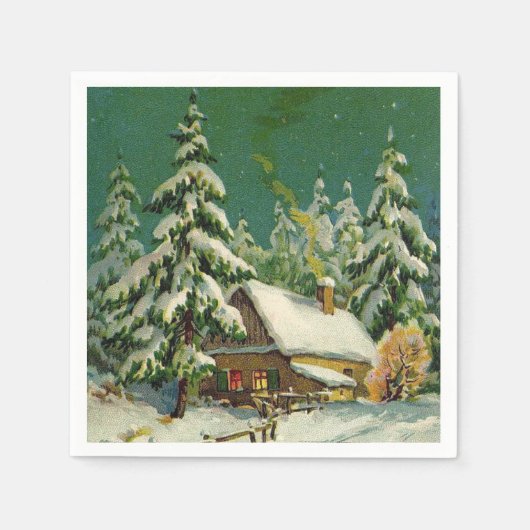 ヴィンテージクリスマスホリデーシーン紙ナプキン スタンダードカクテルナプキン (正面)