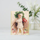 ヴィンテージクリスマスホリデーチャイルドと木のはがき シーズンポストカード (スタンド正面)
