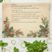 ヴィンテージクリスマスホリデーファミリーレシピ キッチンタオル (折り畳み)