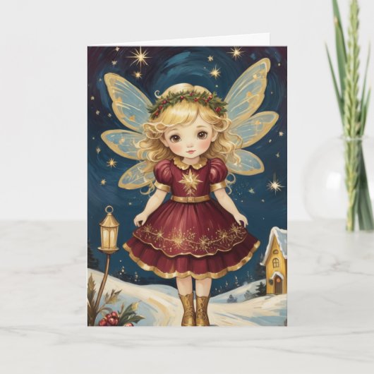 ヴィンテージクリスマスホリデーフェアリーパーソナライズされた文字 カード (正面)