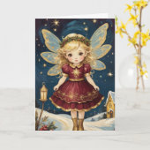 ヴィンテージクリスマスホリデーフェアリーパーソナライズされた文字 カード (黄色い花)