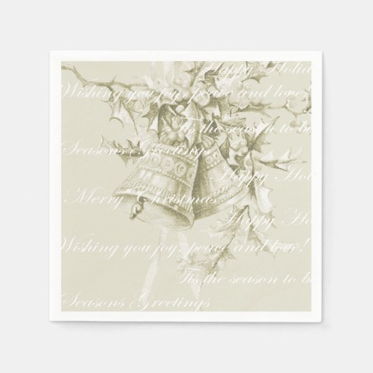 ヴィンテージクリスマスホリデーベルニュートラル スタンダードカクテルナプキン (正面)