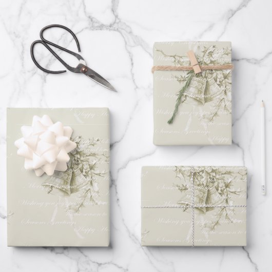 ヴィンテージクリスマスホリデーベルニュートラル ラッピングペーパーシート (正面)