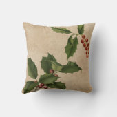 ヴィンテージクリスマスホリデーホリーリーフ離れ クッション (裏面)