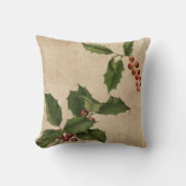 ヴィンテージクリスマスホリデーホリーリーフ離れ クッション (正面)