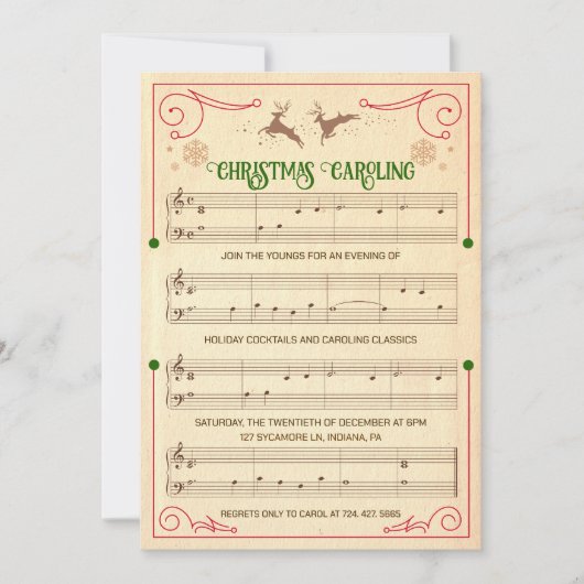 ヴィンテージクリスマスホリデーミュージックシート招待状 招待状 (正面)