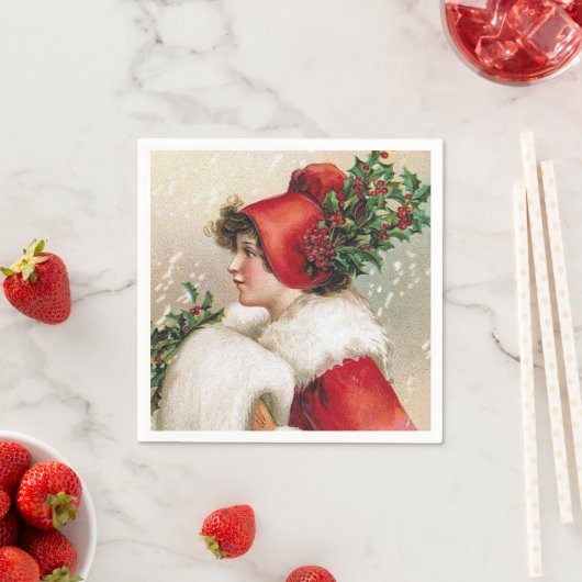 ヴィンテージクリスマスホリデーレディパーティーナプキン スタンダードカクテルナプキン (インサイチュ)