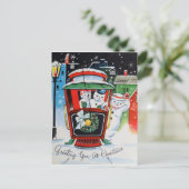 ヴィンテージクリスマスホリデー雪だるまファミリーポストカード シーズンポストカード (スタンド正面)