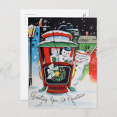 ヴィンテージクリスマスホリデー雪だるまファミリーポストカード シーズンポストカード (正面/裏面)