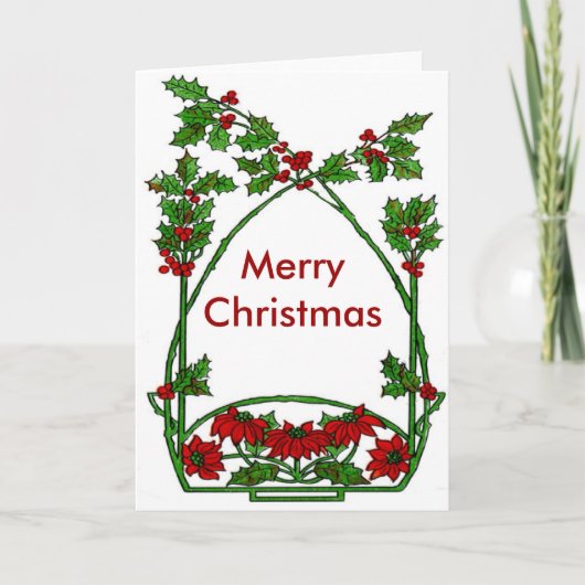 ヴィンテージクリスマスホリーとポイントセッティア シーズンカード (正面)