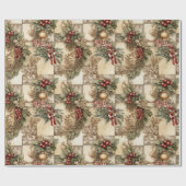 ヴィンテージクリスマスホリーアイビーエバーグリーンスワッグ ラッピングペーパー (フラット)