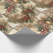 ヴィンテージクリスマスホリーアイビーエバーグリーンスワッグ ラッピングペーパー (角)