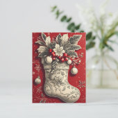 ヴィンテージクリスマスホリーストッキングホリデーポストカード シーズンポストカード (スタンド正面)