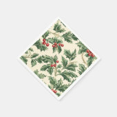 ヴィンテージクリスマスホリーベリーパターンデカップージ スタンダードカクテルナプキン (角)