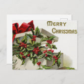ヴィンテージクリスマスホリーベリーボックス葉書 シーズンポストカード (正面/裏面)