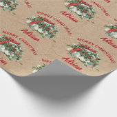 ヴィンテージクリスマスホリーベリー名前をカスタムするクラフト ラッピングペーパー (角)