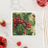 ヴィンテージクリスマスホリーホリデーパーティナプキンス スタンダードカクテルナプキン (インサイチュ)