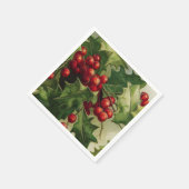 ヴィンテージクリスマスホリーホリデーパーティナプキンス スタンダードカクテルナプキン (角)