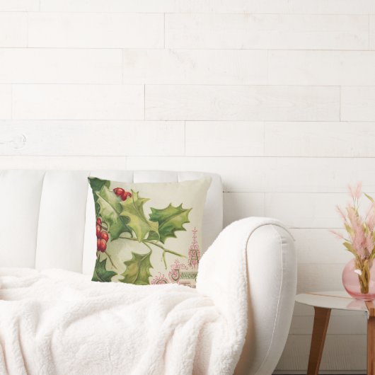 ヴィンテージクリスマスホリーホームデコールピロー クッション (ソファ)