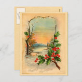 ヴィンテージクリスマスホリーポストカード シーズンポストカード (正面/裏面)
