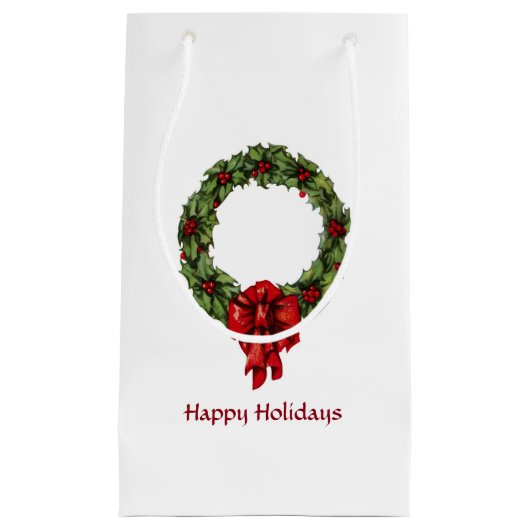 ヴィンテージクリスマスホリーリースとベリー スモールペーパーバッグ (正面)