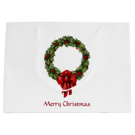 ヴィンテージクリスマスホリーリースとベリー ラージペーパーバッグ