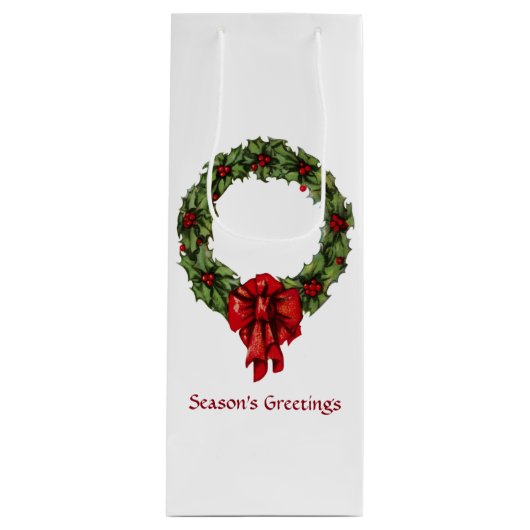 ヴィンテージクリスマスホリーリースとベリー ワインギフトバッグ (正面)