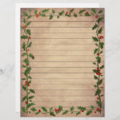 ヴィンテージクリスマスホリー裏打ちライティングペーパー (正面/裏面)