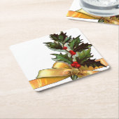 ヴィンテージクリスマスホリー スクエアペーパーコースター (アングル)