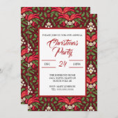 ヴィンテージクリスマスホリー、レッドベリー&レッドボウ 招待状 (正面/裏面)