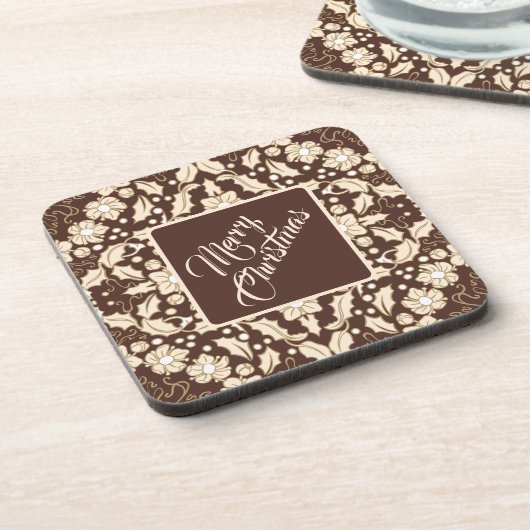 ヴィンテージクリスマスホリ離れーズ、ベリーと花 コースター (左側)