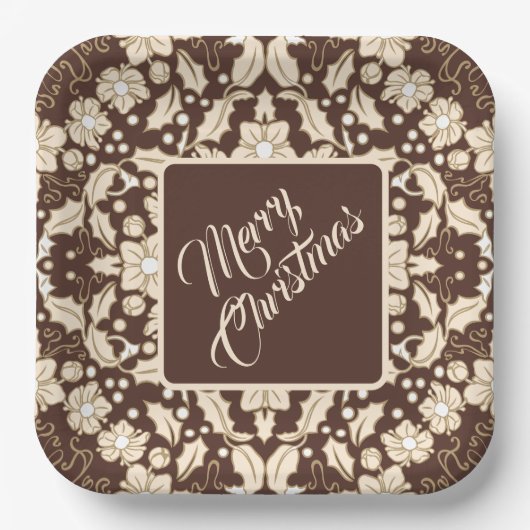 ヴィンテージクリスマスホリ離れーズ、ベリーと花 ペーパープレート (正面)