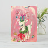 ヴィンテージクリスマスホワイトトナカイ シーズンカード (スタンド正面)