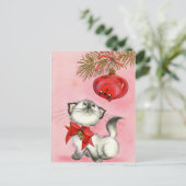 ヴィンテージクリスマスホワイト子猫 シーズンポストカード (スタンド正面)