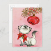 ヴィンテージクリスマスホワイト子猫 シーズンポストカード (正面/裏面)