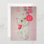 ヴィンテージクリスマスホワイト子猫 シーズンポストカード (正面/裏面)