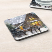 ヴィンテージクリスマスホースキャリッジ冬のシーン コースター (左側)