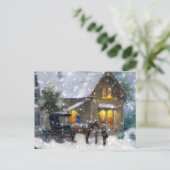 ヴィンテージクリスマスホースキャリッジ冬のシーン シーズンポストカード (スタンド正面)