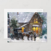 ヴィンテージクリスマスホースキャリッジ冬のシーン シーズンポストカード (正面/裏面)