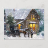 ヴィンテージクリスマスホースキャリッジ冬のシーン シーズンポストカード (正面)