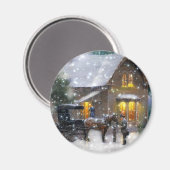 ヴィンテージクリスマスホースキャリッジ冬のシーン マグネット (正面/裏面)