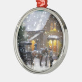 ヴィンテージクリスマスホースキャリッジ冬のシーン メタルオーナメント (左)