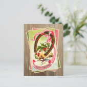 ヴィンテージクリスマスホースシュー&ウィンターシーン（ホリー付き） シーズンポストカード (スタンド正面)